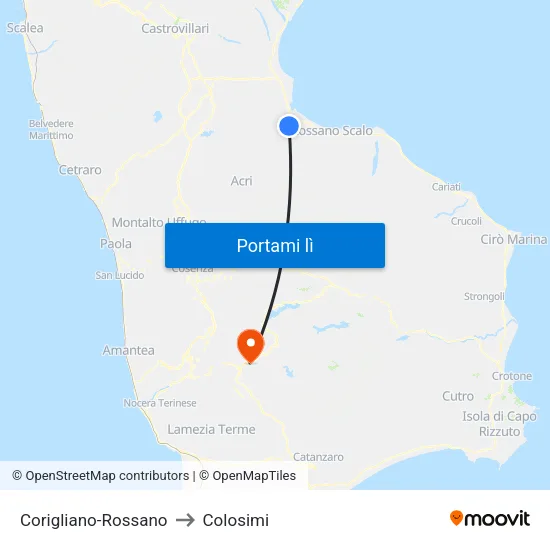Corigliano-Rossano to Colosimi map