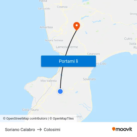 Soriano Calabro to Colosimi map
