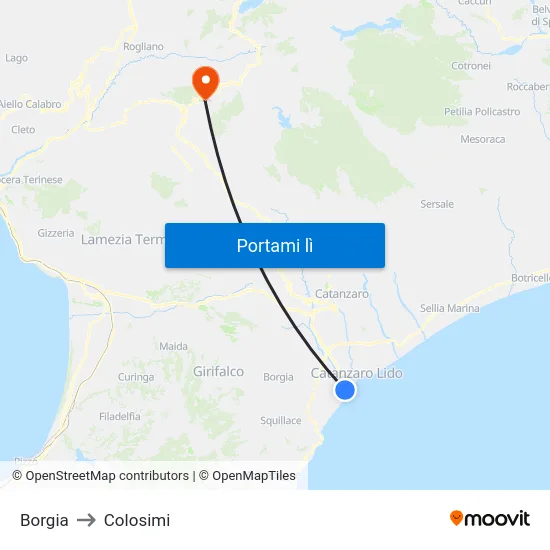 Borgia to Colosimi map