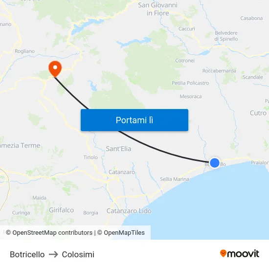 Botricello to Colosimi map