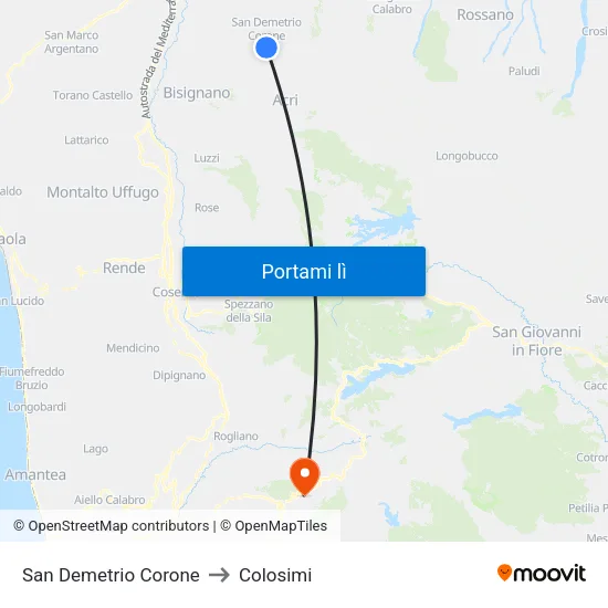 San Demetrio Corone to Colosimi map