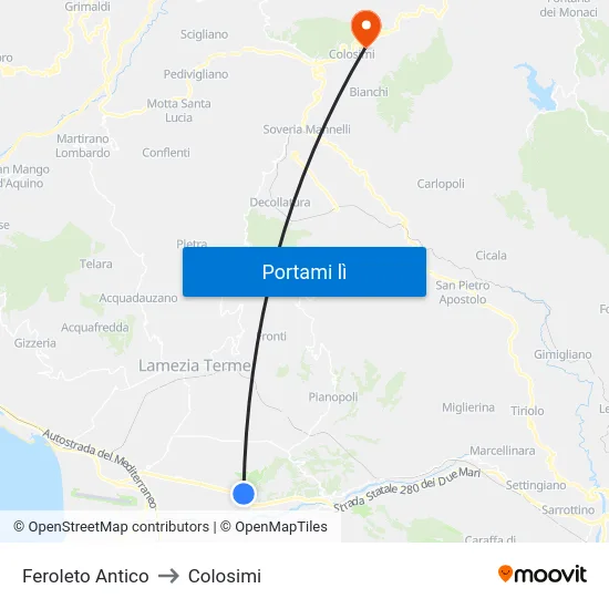 Feroleto Antico to Colosimi map