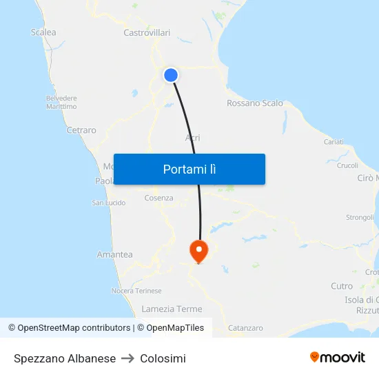 Spezzano Albanese to Colosimi map