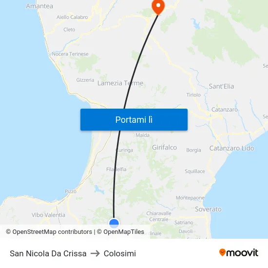 San Nicola Da Crissa to Colosimi map