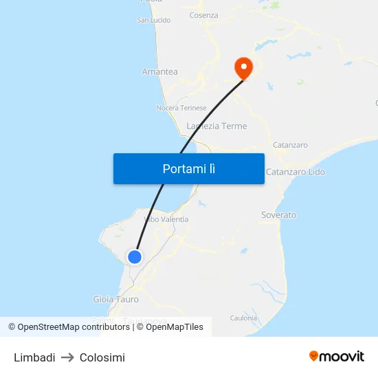 Limbadi to Colosimi map