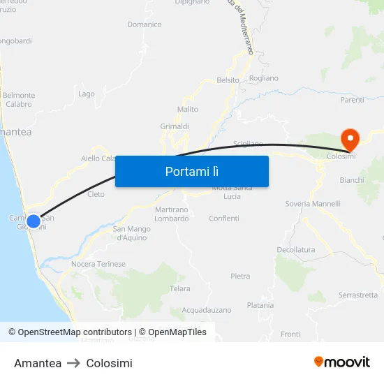 Amantea to Colosimi map