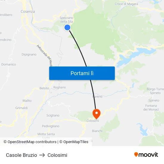 Casole Bruzio to Colosimi map