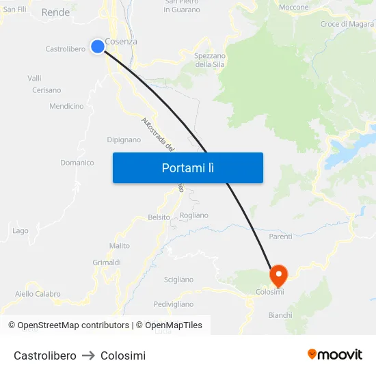 Castrolibero to Colosimi map