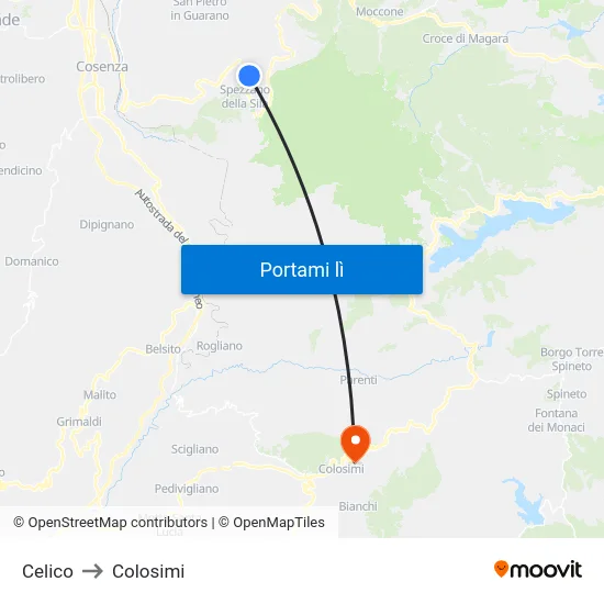 Celico to Colosimi map