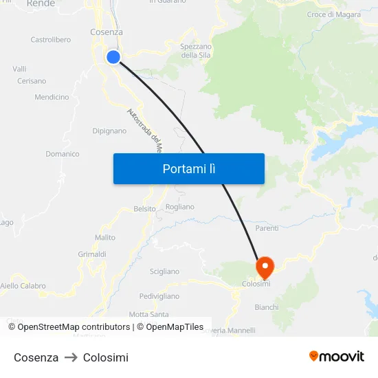 Cosenza to Colosimi map
