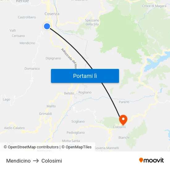 Mendicino to Colosimi map