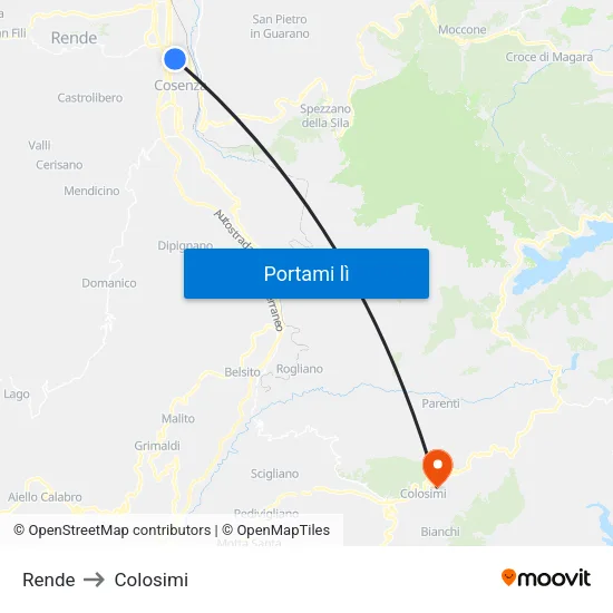 Rende to Colosimi map