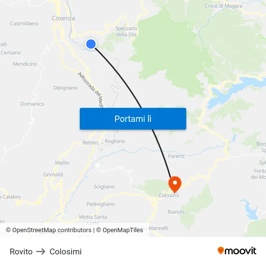 Rovito to Colosimi map