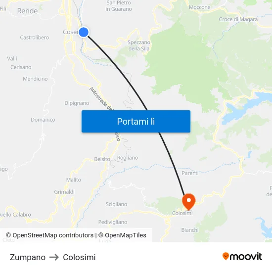 Zumpano to Colosimi map