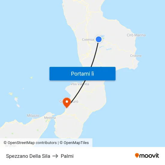 Spezzano Della Sila to Palmi map