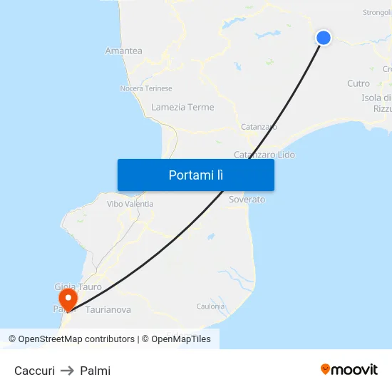 Caccuri to Palmi map