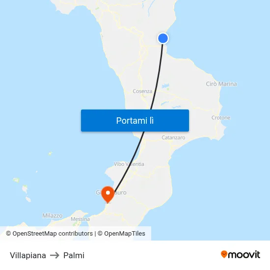 Villapiana to Palmi map