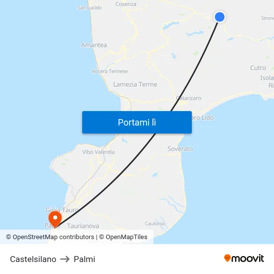 Castelsilano to Palmi map
