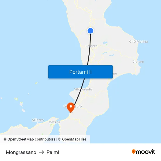 Mongrassano to Palmi map