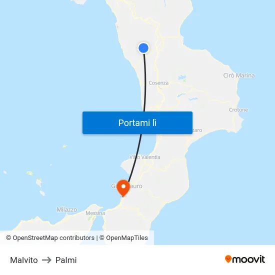 Malvito to Palmi map