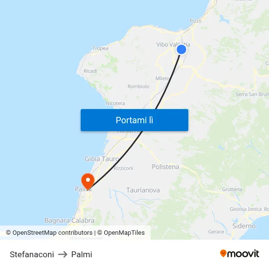 Stefanaconi to Palmi map