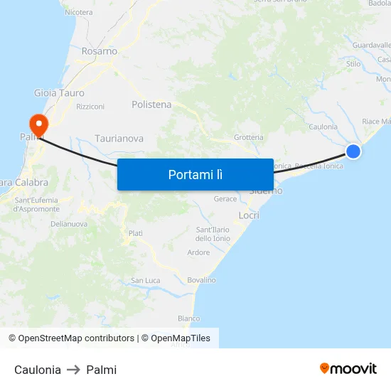 Caulonia to Palmi map