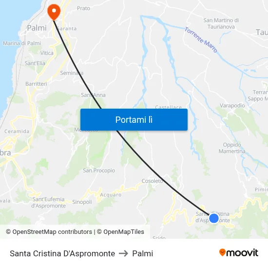 Santa Cristina D'Aspromonte to Palmi map