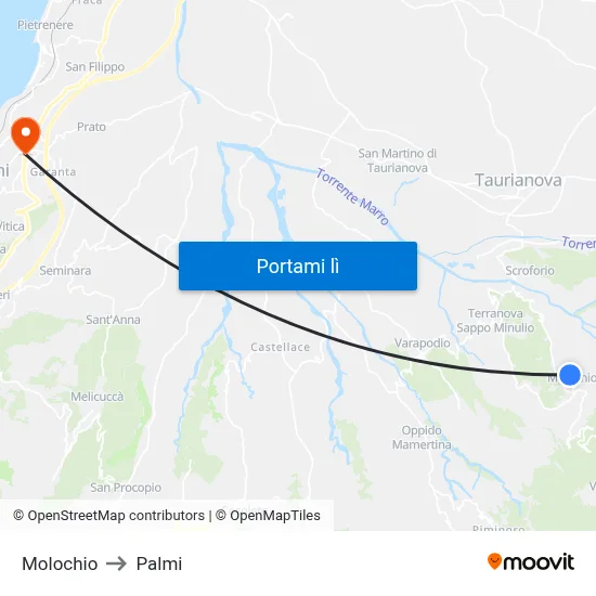 Molochio to Palmi map