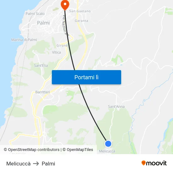 Melicuccà to Palmi map