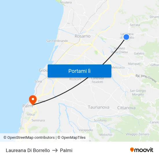 Laureana Di Borrello to Palmi map