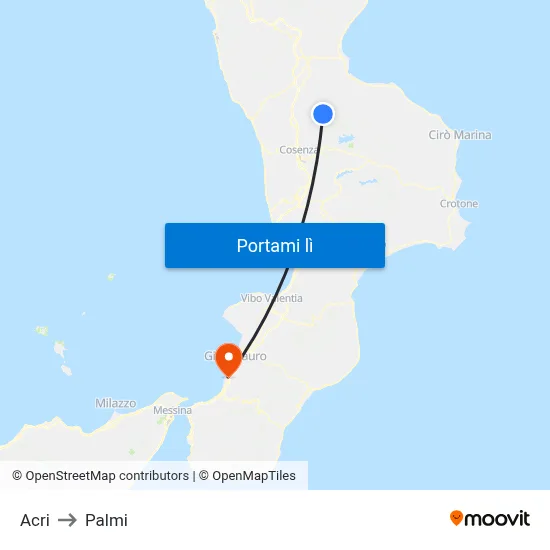 Acri to Palmi map