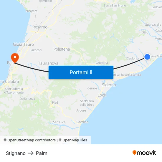 Stignano to Palmi map