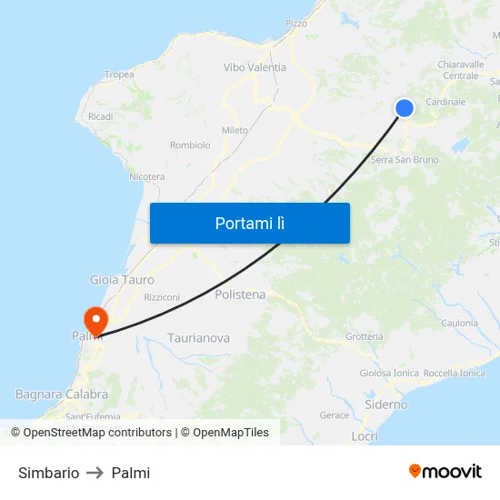 Simbario to Palmi map