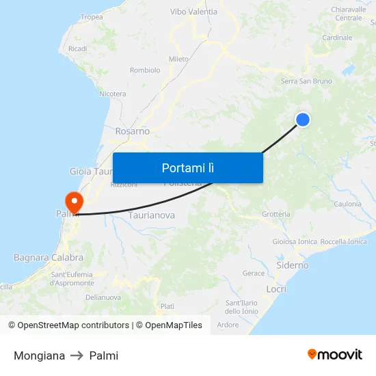 Mongiana to Palmi map