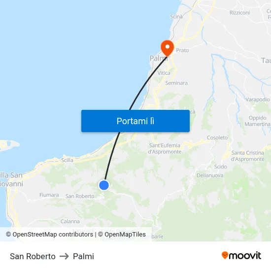 San Roberto to Palmi map