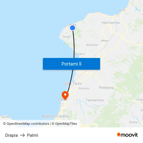 Drapia to Palmi map