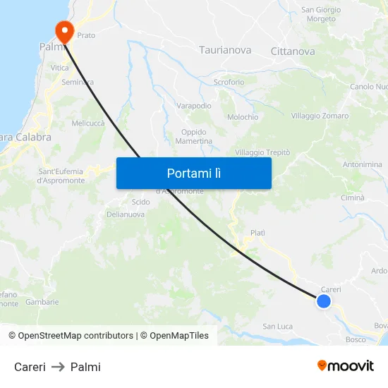 Careri to Palmi map