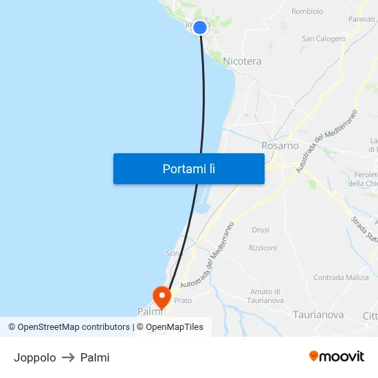 Joppolo to Palmi map