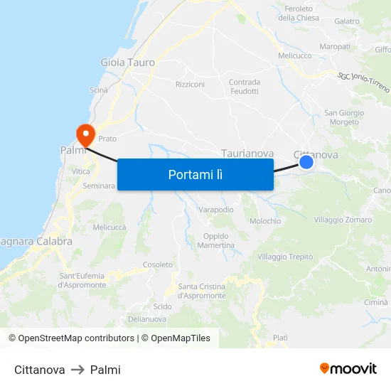 Cittanova to Palmi map