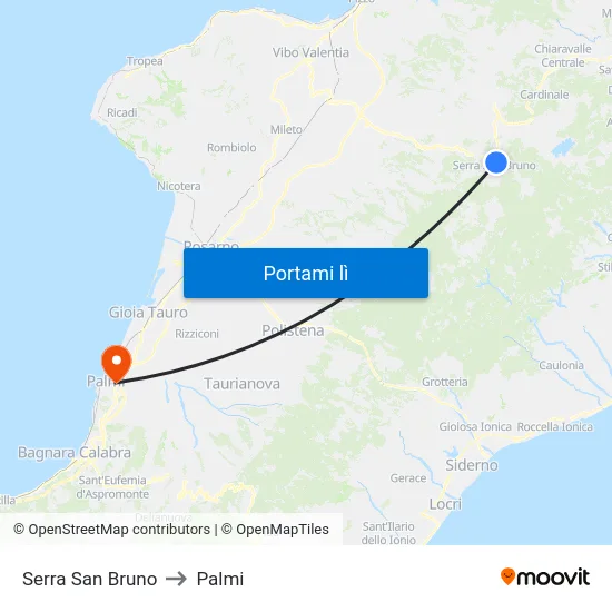 Serra San Bruno to Palmi map