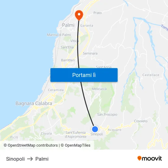 Sinopoli to Palmi map
