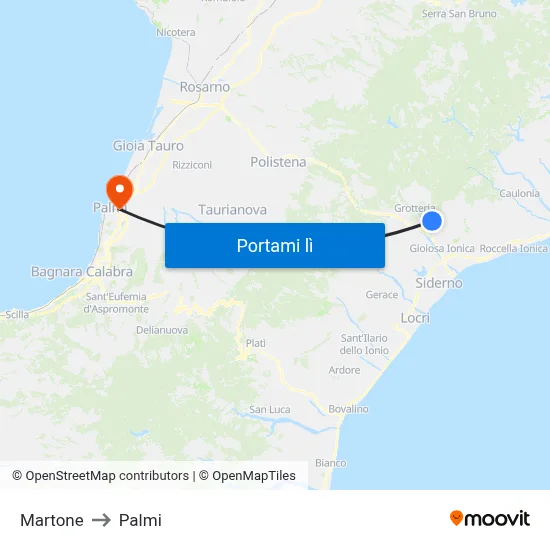 Martone to Palmi map