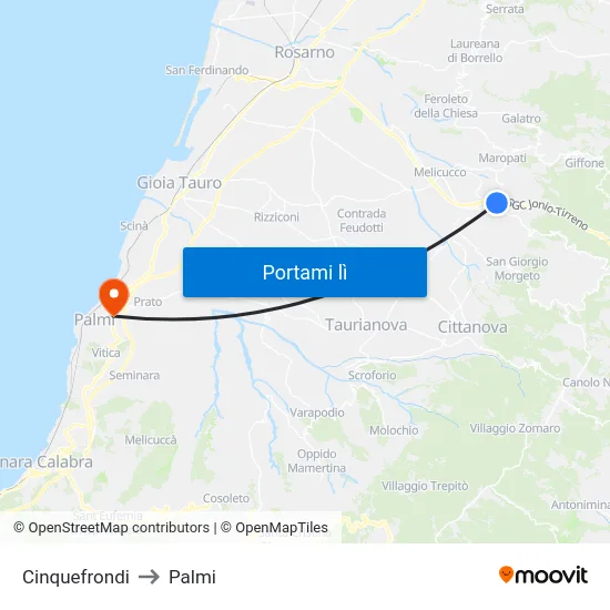 Cinquefrondi to Palmi map