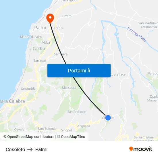 Cosoleto to Palmi map