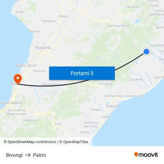 Bivongi to Palmi map