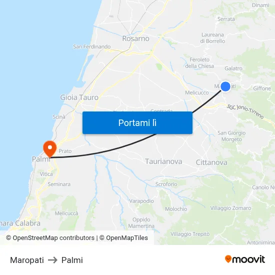 Maropati to Palmi map