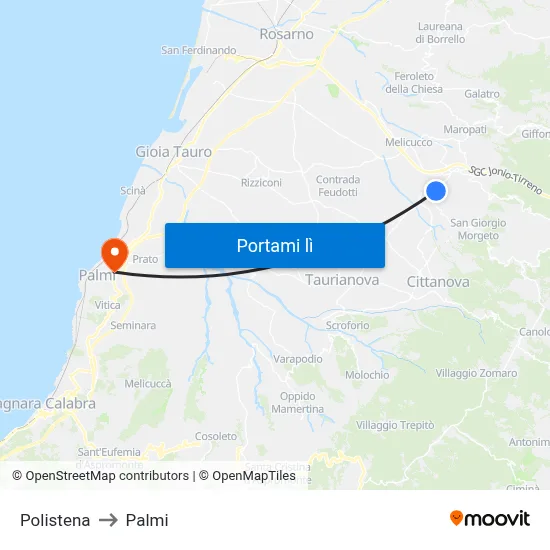 Polistena to Palmi map