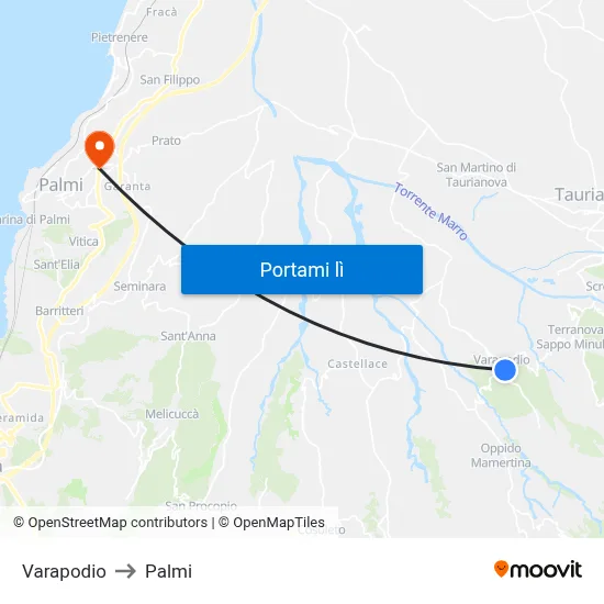Varapodio to Palmi map