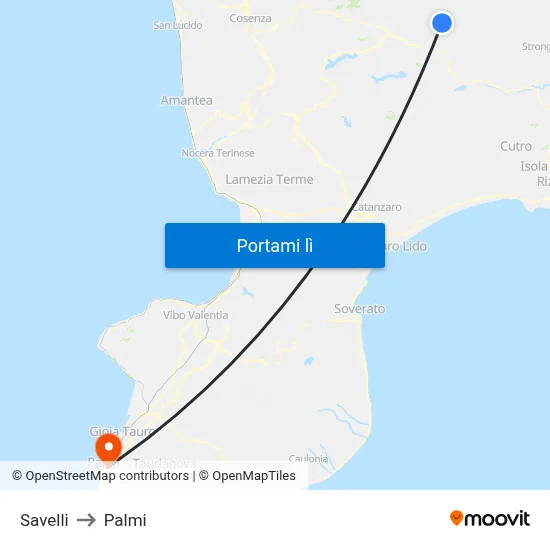 Savelli to Palmi map