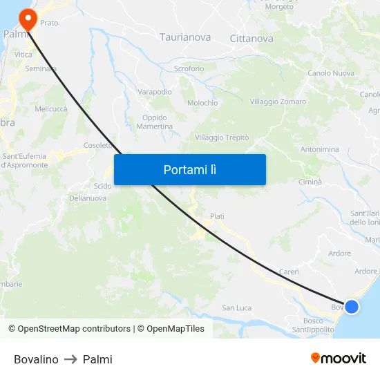 Bovalino to Palmi map